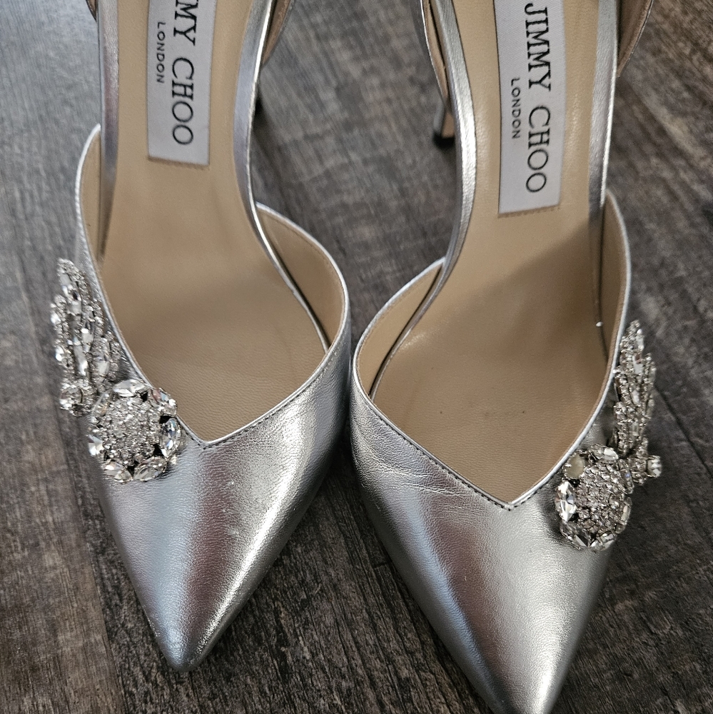 Jimmy ChooJimmy Choo Silver Leather Teja D'orsay Pumps - Picture 9 of 9